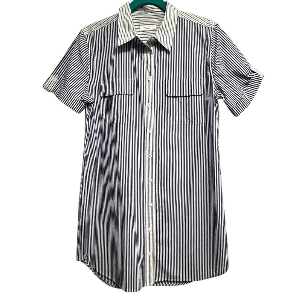 Equipment Femme Blue & White Striped Button Front Shirt Dress Size Medium